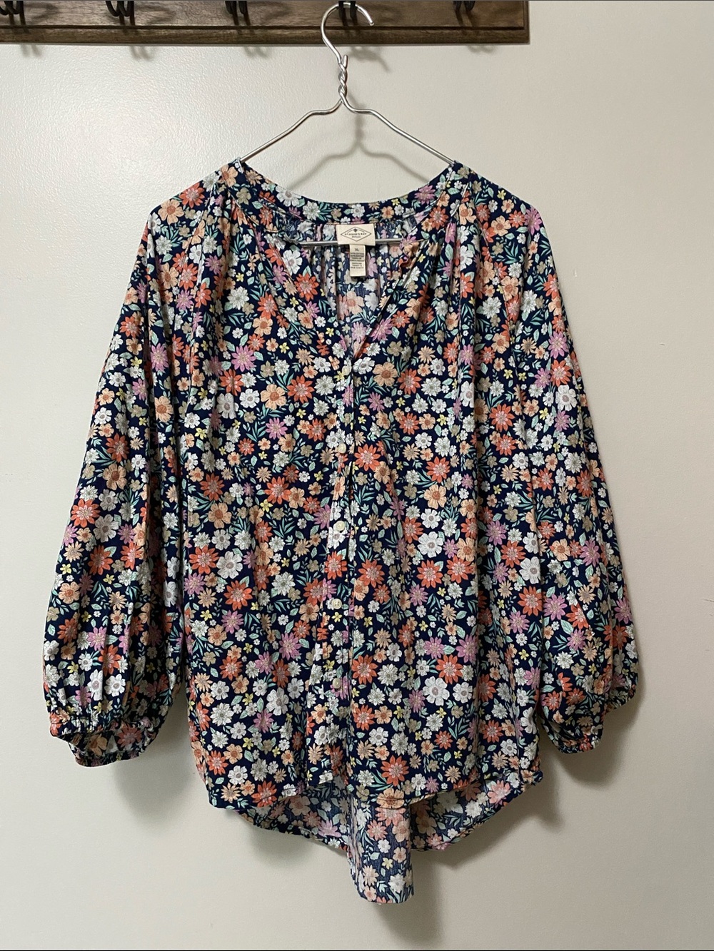 St. John's Bay Navy Floral Button-Front Blouse